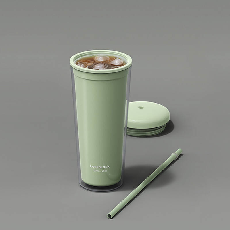 Ly Nhựa 2 Lớp Locknlock Kèm Ống Hút Macaron Double Wall Cold Cup 750ml 3 Màu (Xanh Mint, Xanh Da Trời, Hồng) - HAP533 image number null